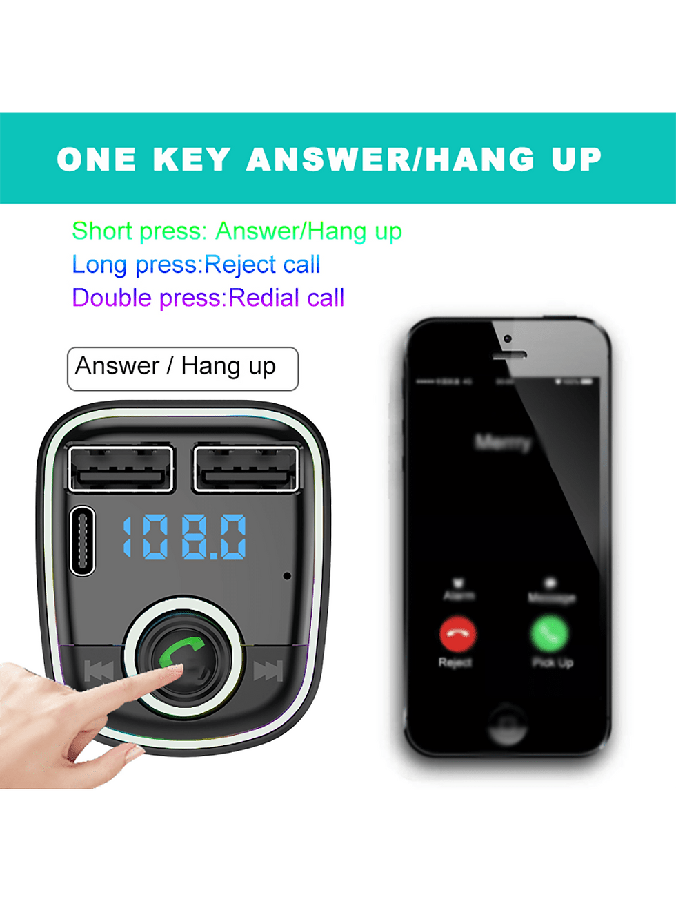 Car Bluetooth 5.0 Wireless Handsfree Car FM Transmitter Receiver Radio MP3