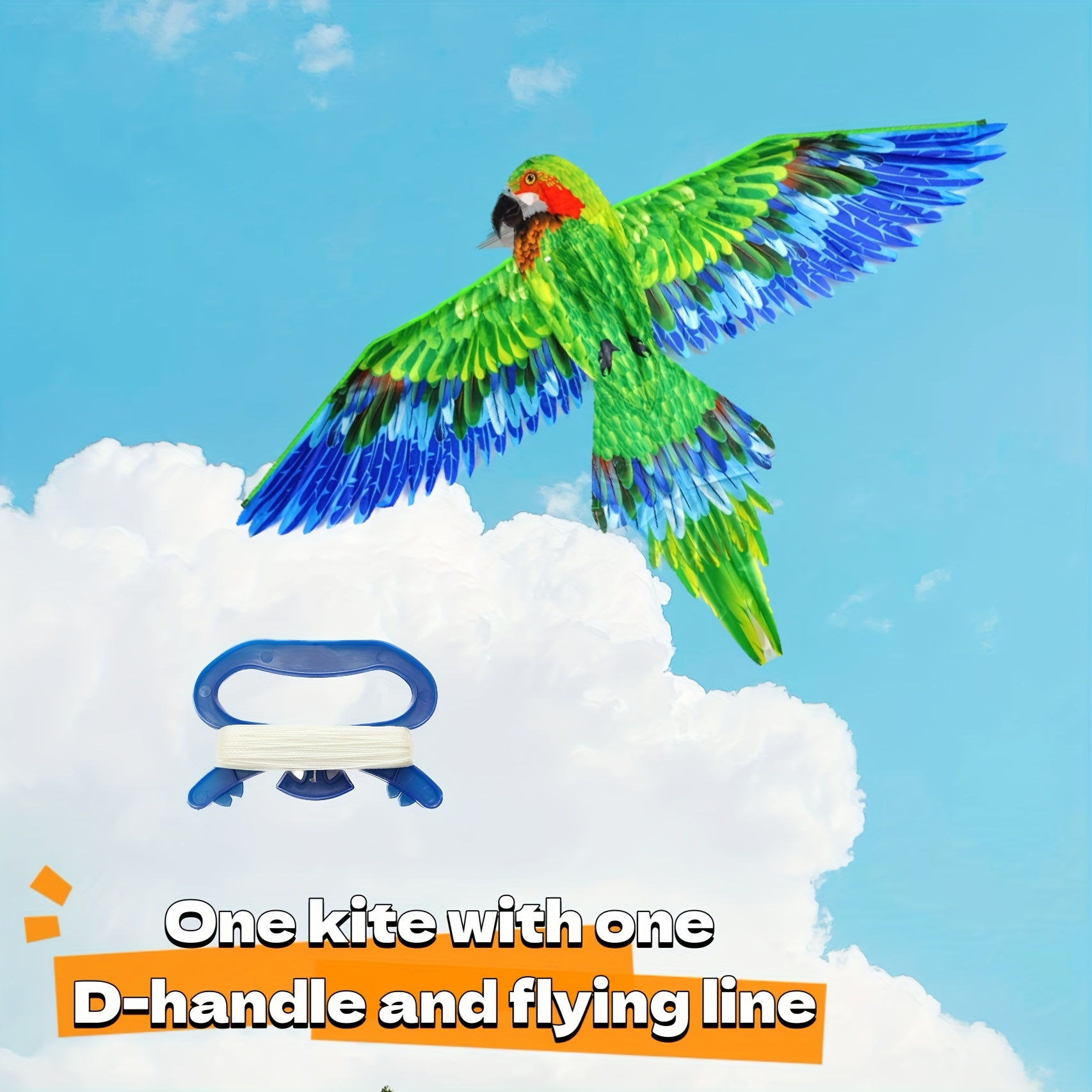 Green Parrot Kite With D-handle And Flying Lines Quality Fabric