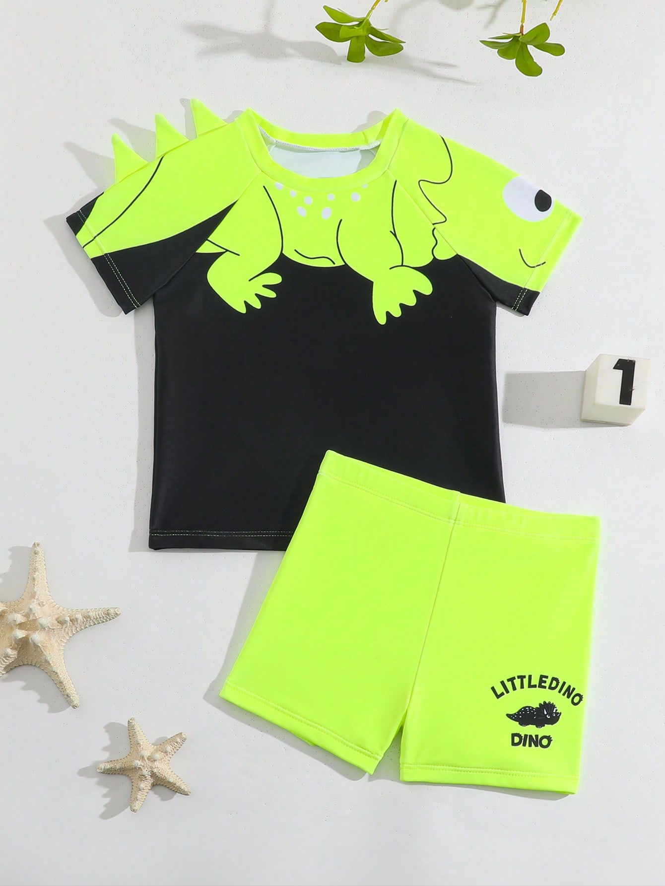 Color-Blocked Young Boy Swim Trunks (Printed Pattern)