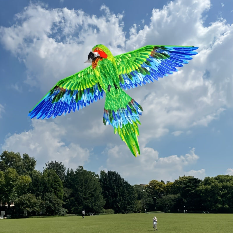 Green Parrot Kite With D-handle And Flying Lines Quality Fabric