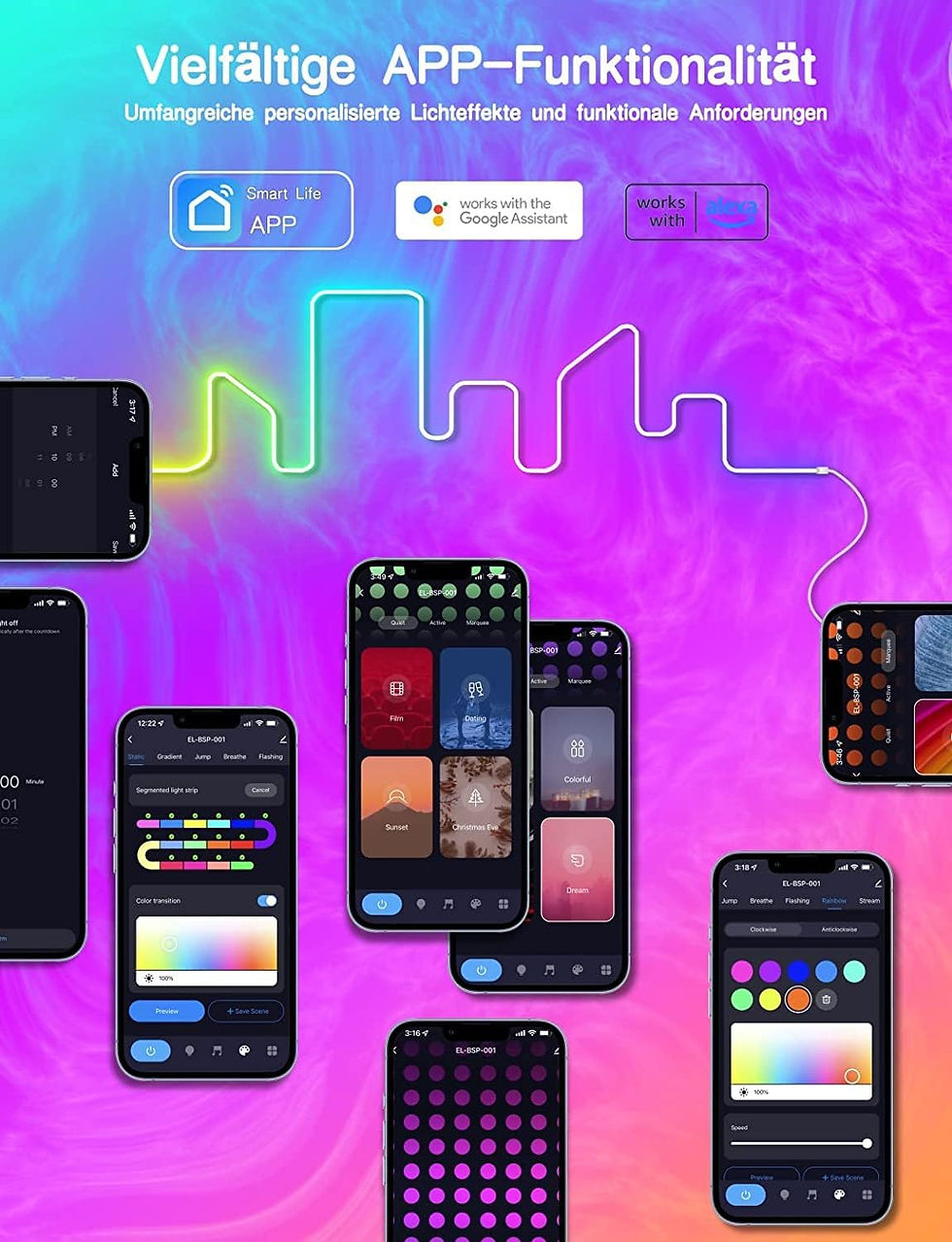 Gaoxun Neon Rope Lights 3m, RGB mit IC LED Neon Lights with Remote, WiFi App Co