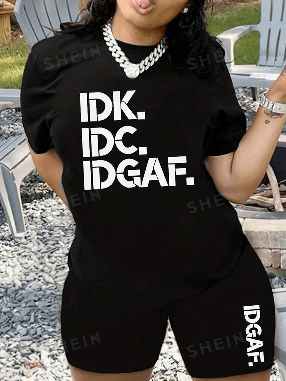 Men's/Women's Letter Print Short Sleeve T-Shirt And Shorts Set