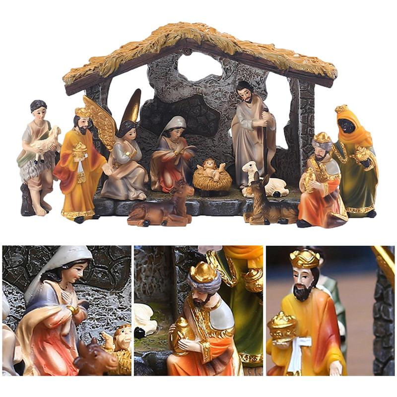 12pcs Set Christmas Manger Nativity Set Real Life Nativity Jesus Manger