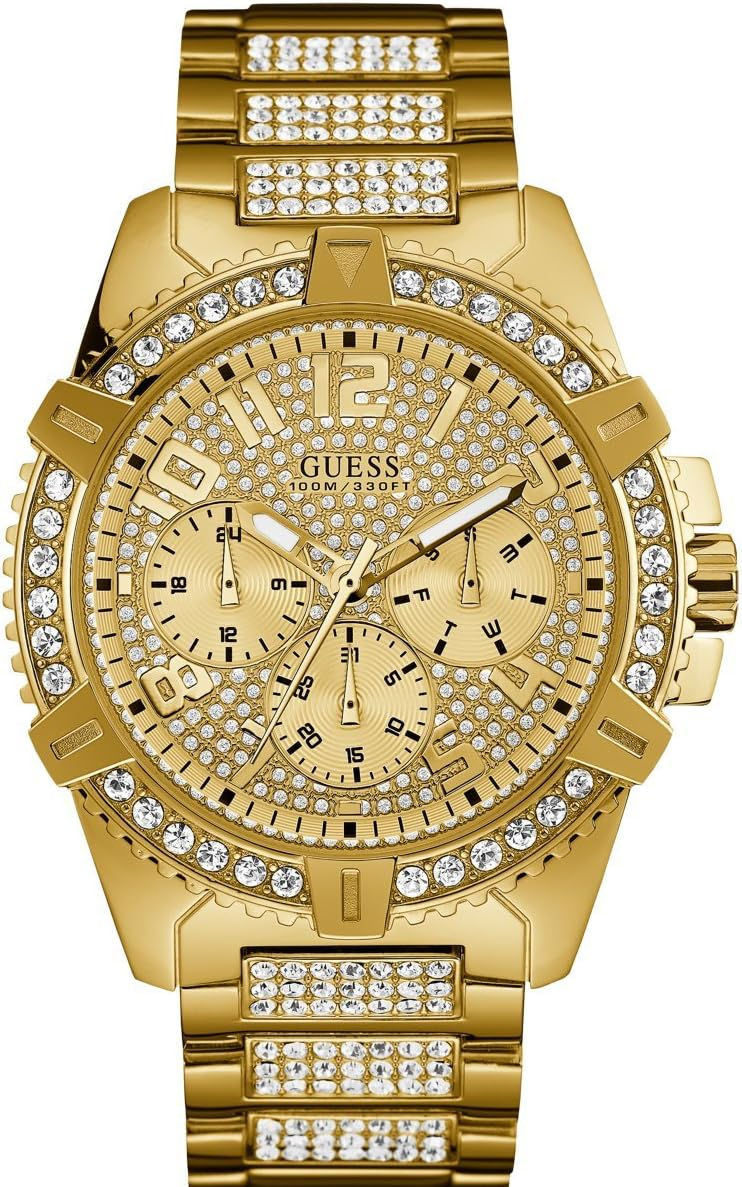 GUESS Stainless Steel Gold-Tone Crystal Embellished Bracelet Watch