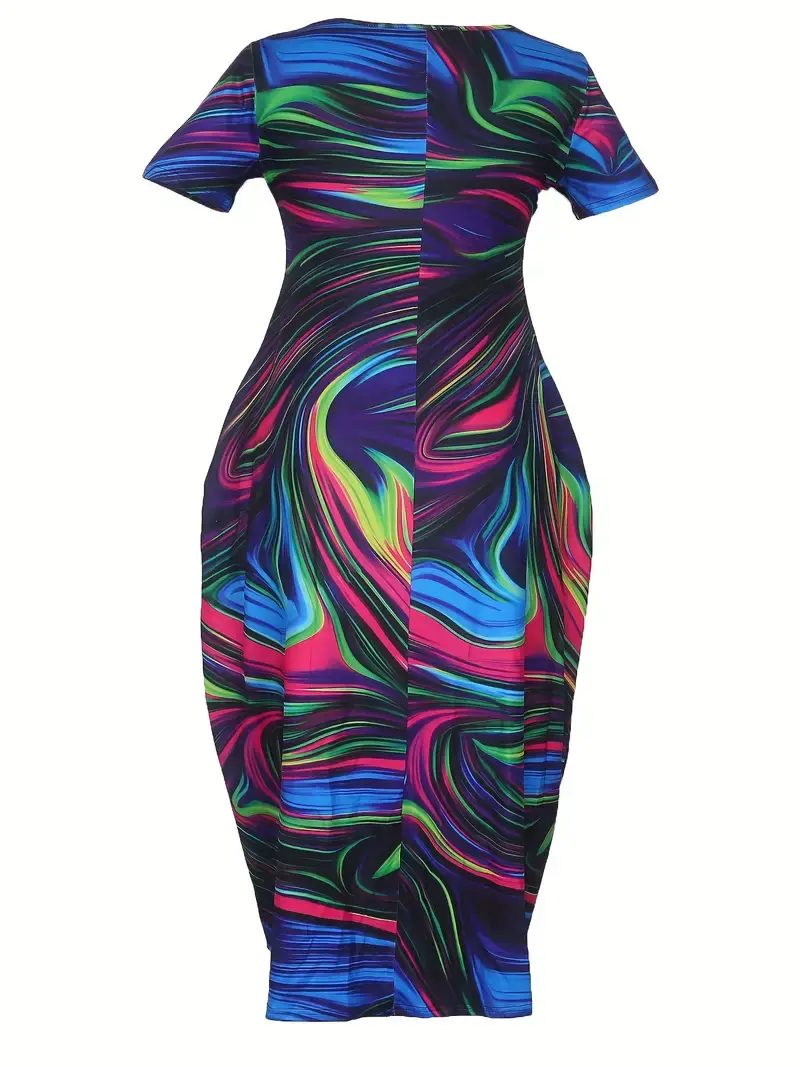 Floral Print With Pocket Maxi Dress, Casual Short Sleeve Crew Neck Loose Dress,