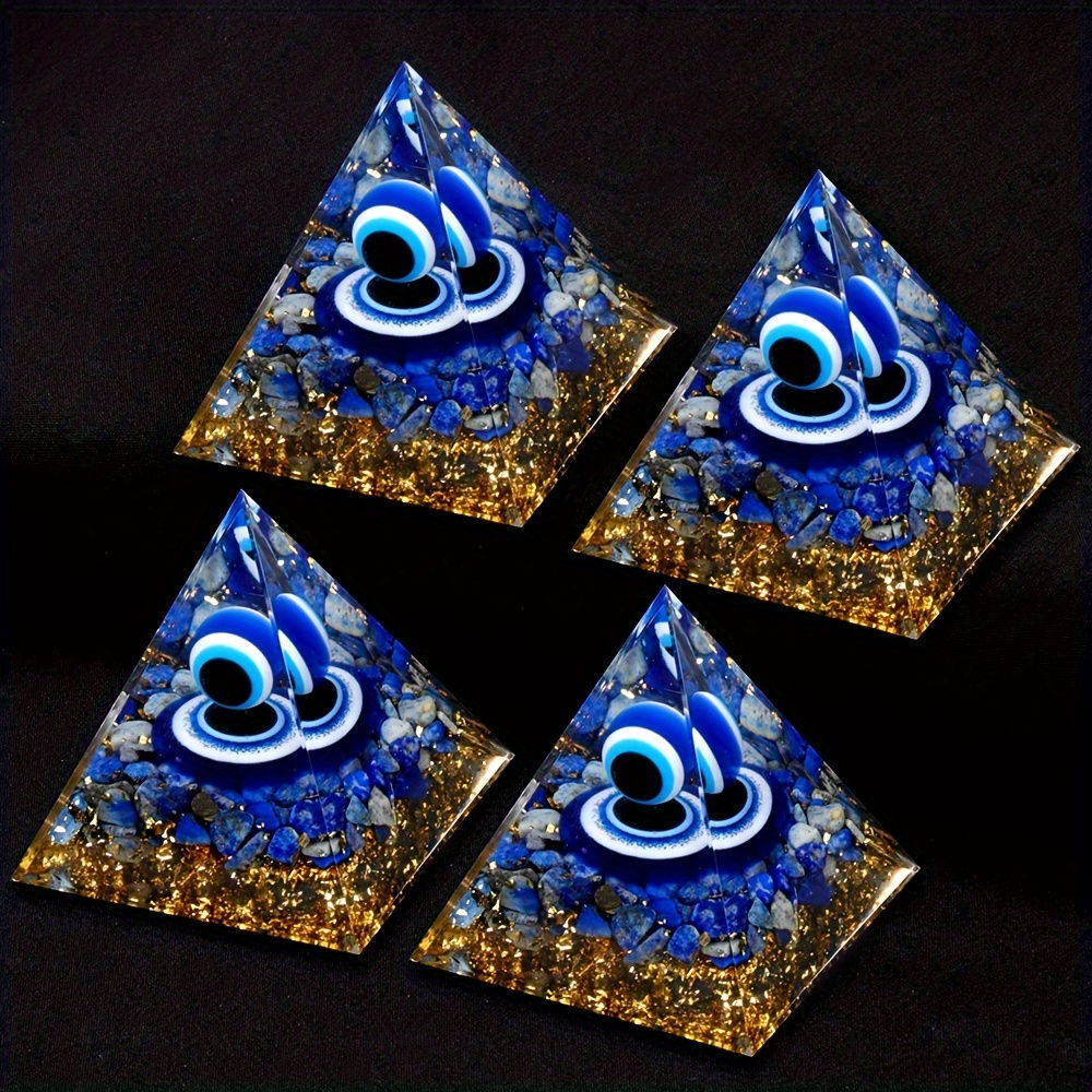 Natural Crystal Chip Lapis Lazuli Evil Eye Sphere Resin Pyramid With Reiki