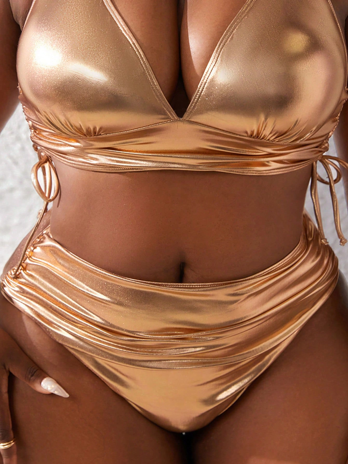 Curve Plus Size Women's Summer Beach Ruched Metallic Fabric Bikini Bottom