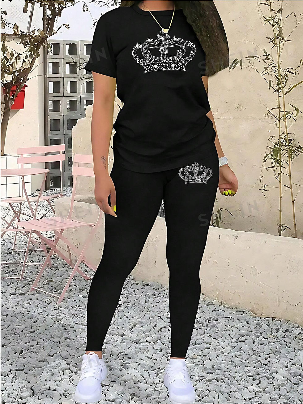 Crown Printed Round Neck T-Shirt And Skinny Leggings