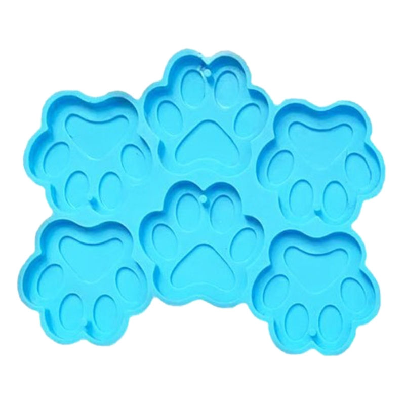 DIY 6 Cavity Cat Paw Shape Earrings Silicone Mold with Hole Necklace Keychain Pe