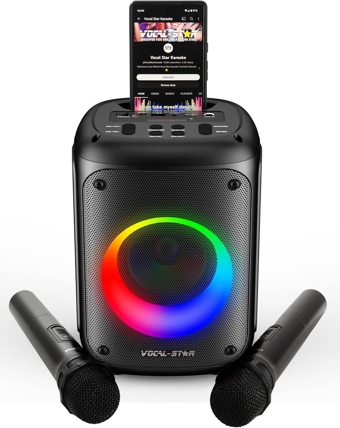 Vocal-Star Portable Karaoke Machine with Bluetooth, 2 Wireless Microphones,