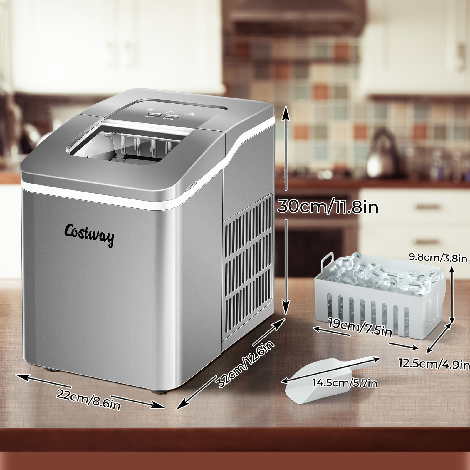 Portable Ice Maker Ice Cube Machine Countertop Bar Cafe w/Scoop