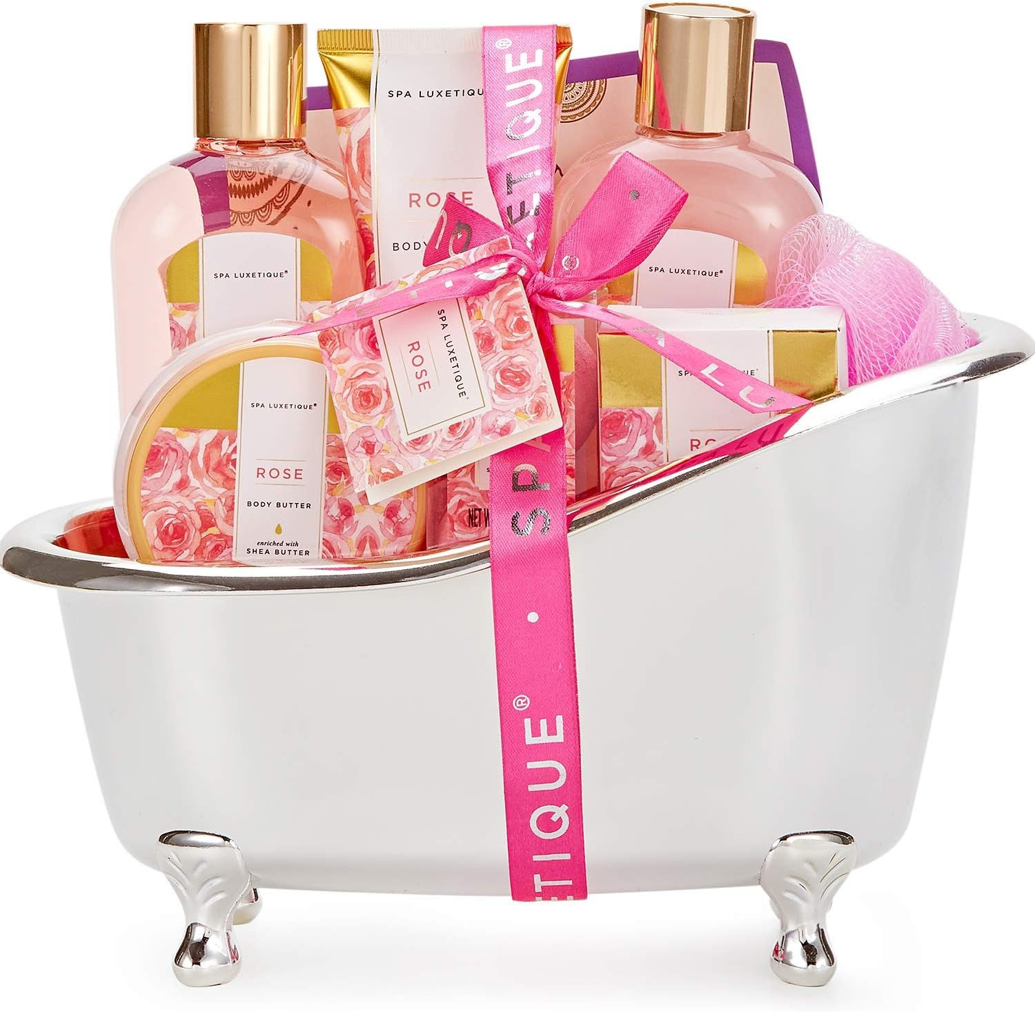 Spa Luxetique Spa Gift Basket Rose Fragrance, Premium 8pc Gift Baskets