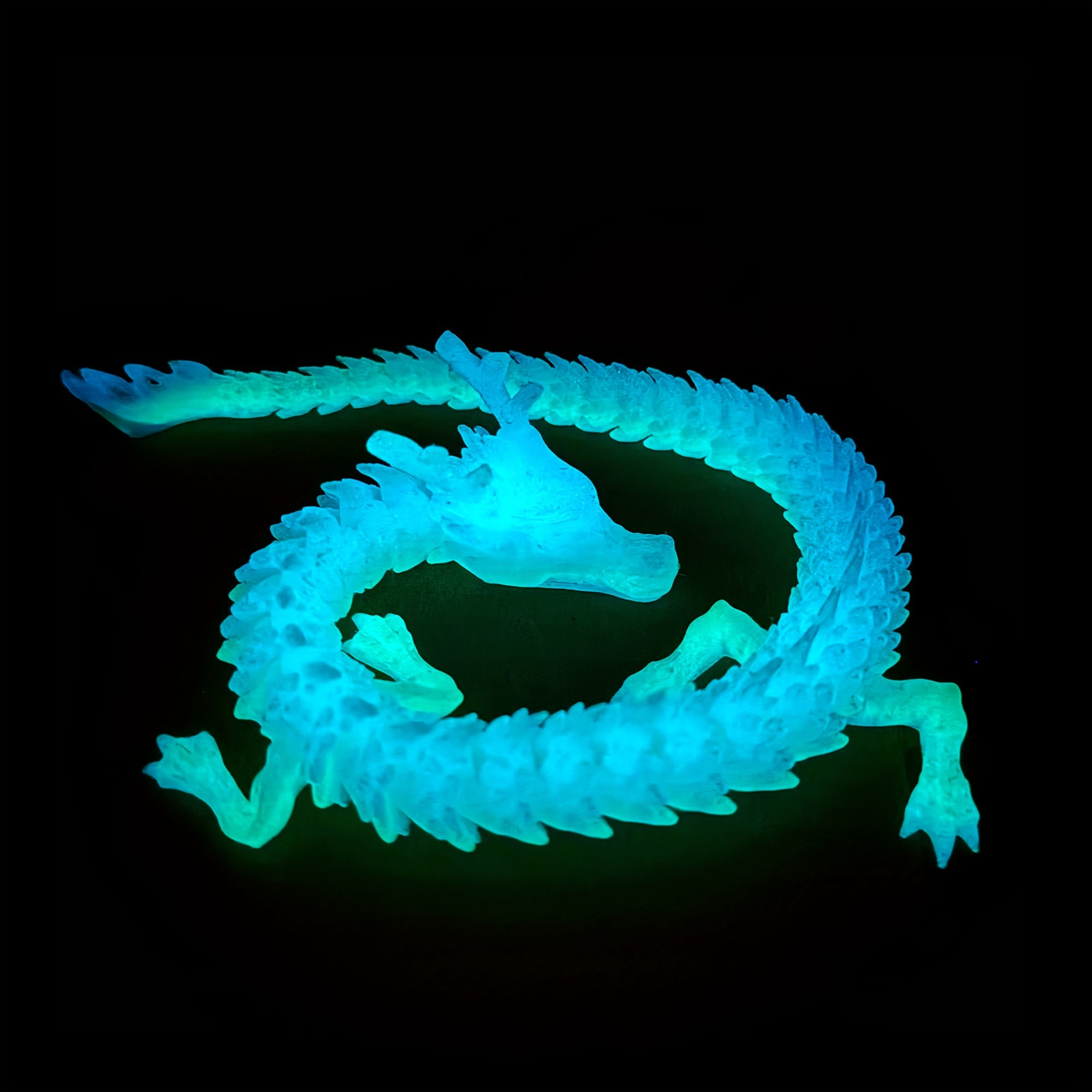 12-Inch Glow-In-The-Dark Chinese Dragon Figurine - Blue & Green Gradient, Flexi
