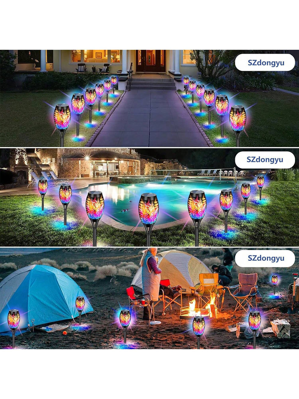 Solar Lights Outdoor Waterproof Multicolor, Color Solar Torch Lights Outdoor Fl