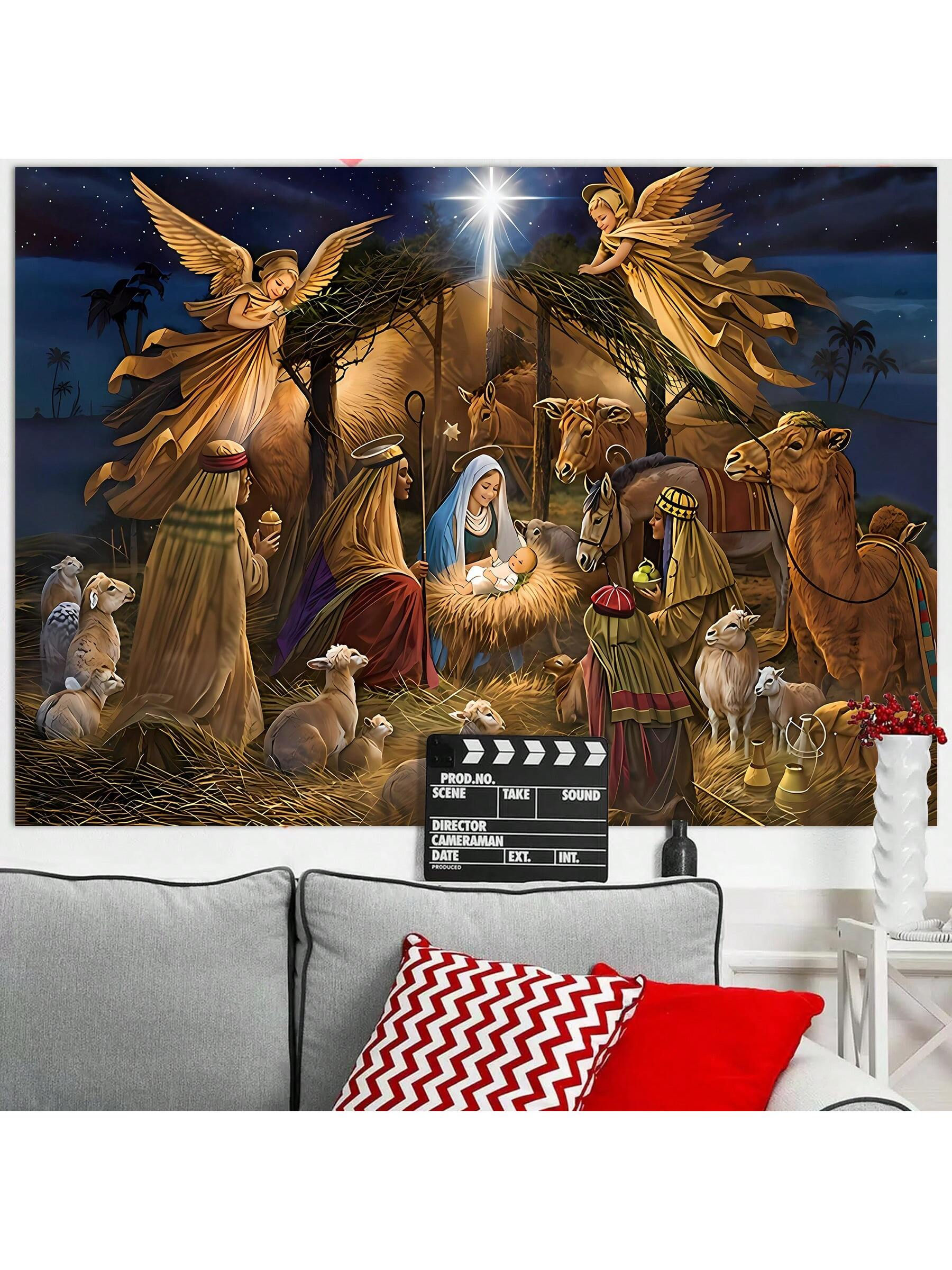 Vintage Nativity Theme Party Backdrop 210*150/150*100/100*75cm, Starry Sky Hut,