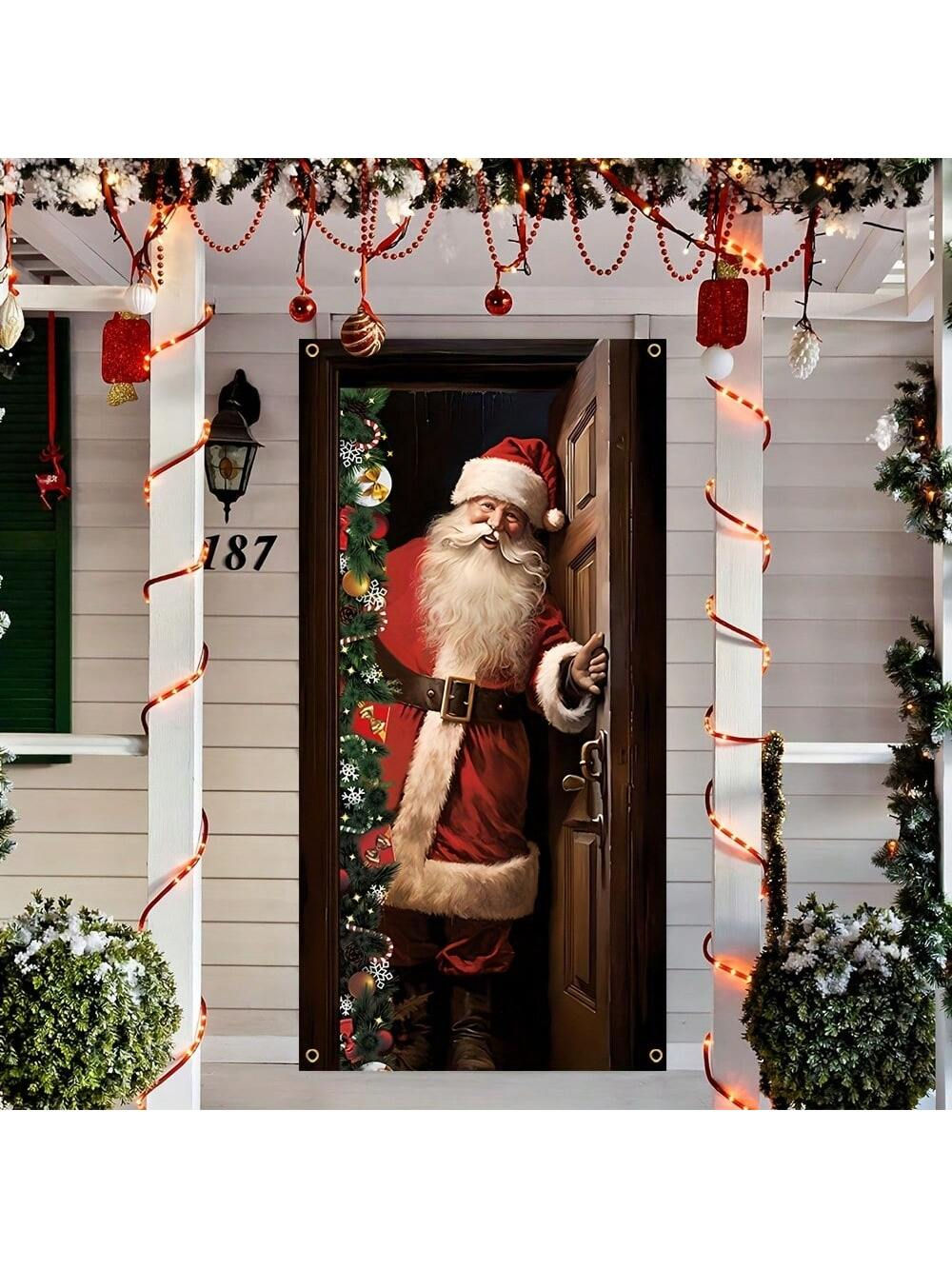 Festive Santa Claus Open Door Design Polyester Door Cover