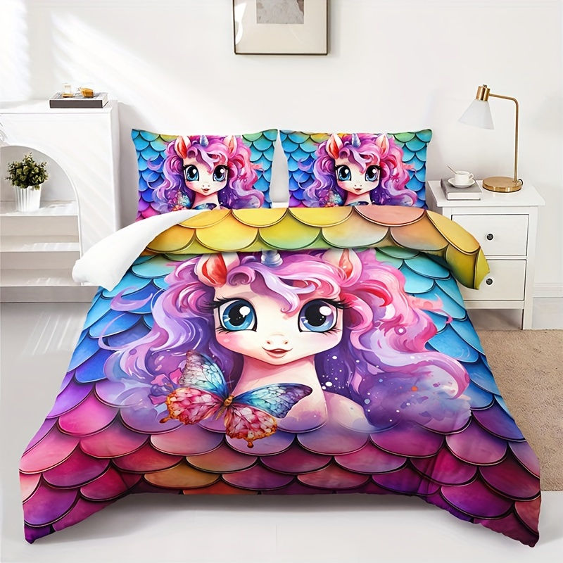 3pcs Duvet Cover Set (1*Duvet Cover + 2*Pillowcase, Without Core), Cartoon Fish