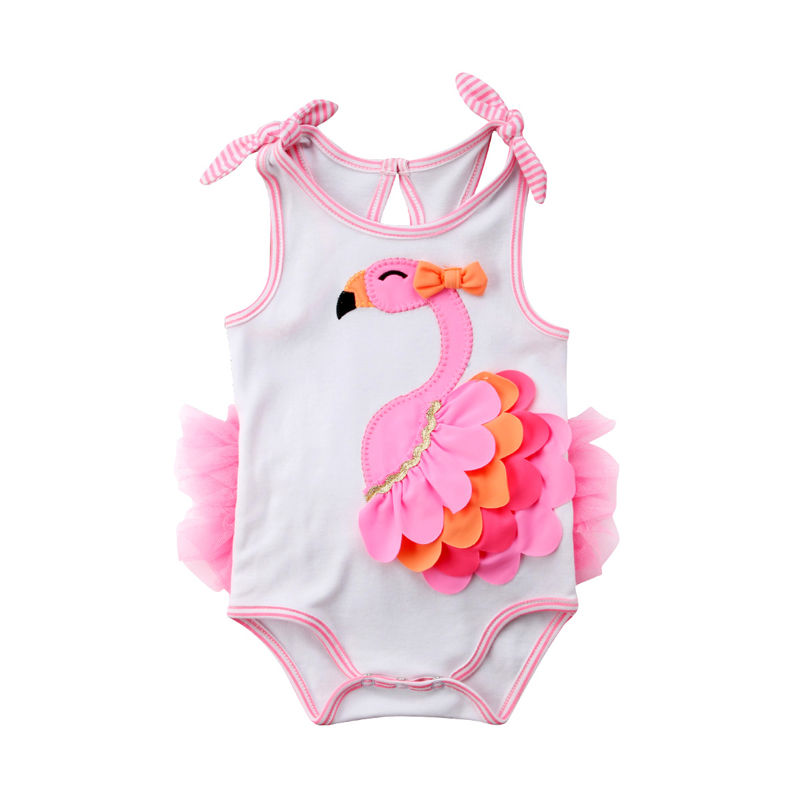 Newborn Baby Girl Romper Clothing Flamingo Flower Bow Romper