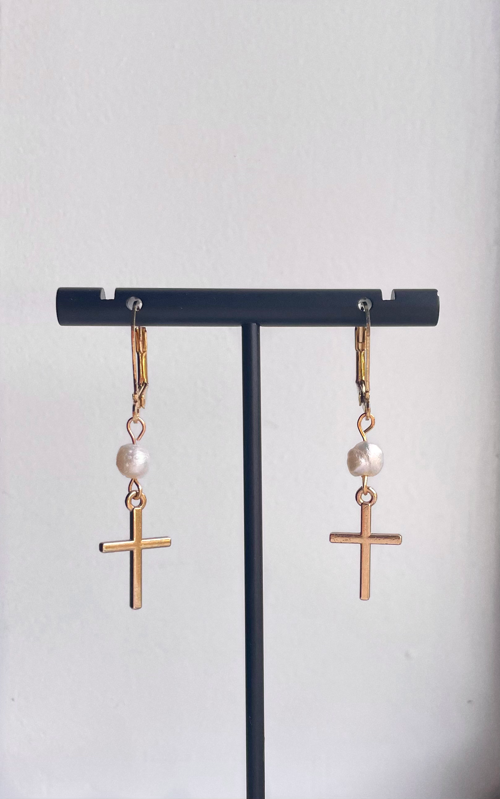 PEARL CROSS DANGLES