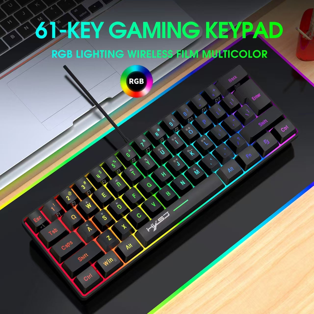 60% wired gaming keyboard, RGB backlight ultra compact mini keyboard, waterproof
