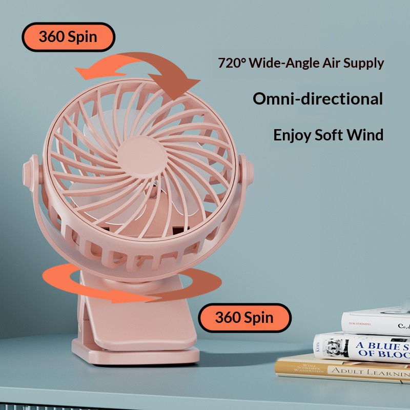 Miniatura: HOMEFISH Portable Rechargeable Clip Fan 720° Rotatable Hanging Fan with Night L