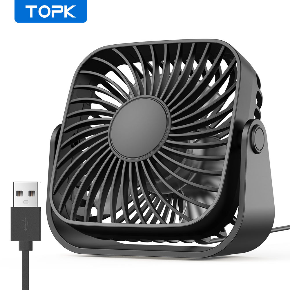 TOPK 4Inch USB Mini Portable Fan for Camping,3 Speeds Quiet Desk Table Personal
