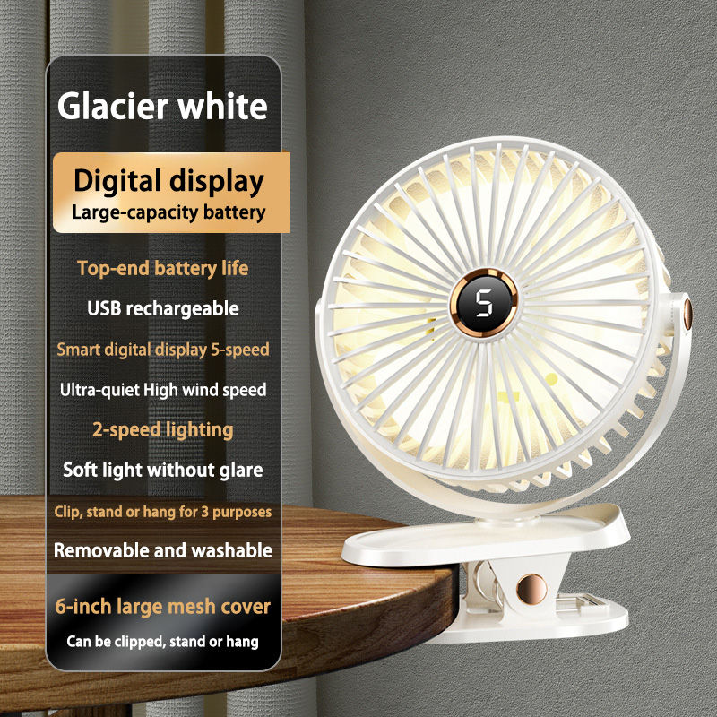 Miniatura: 8000mAh Clip-on Fan 5 Speed Quiet Rechargeable Desktop Portable Air Circulator W