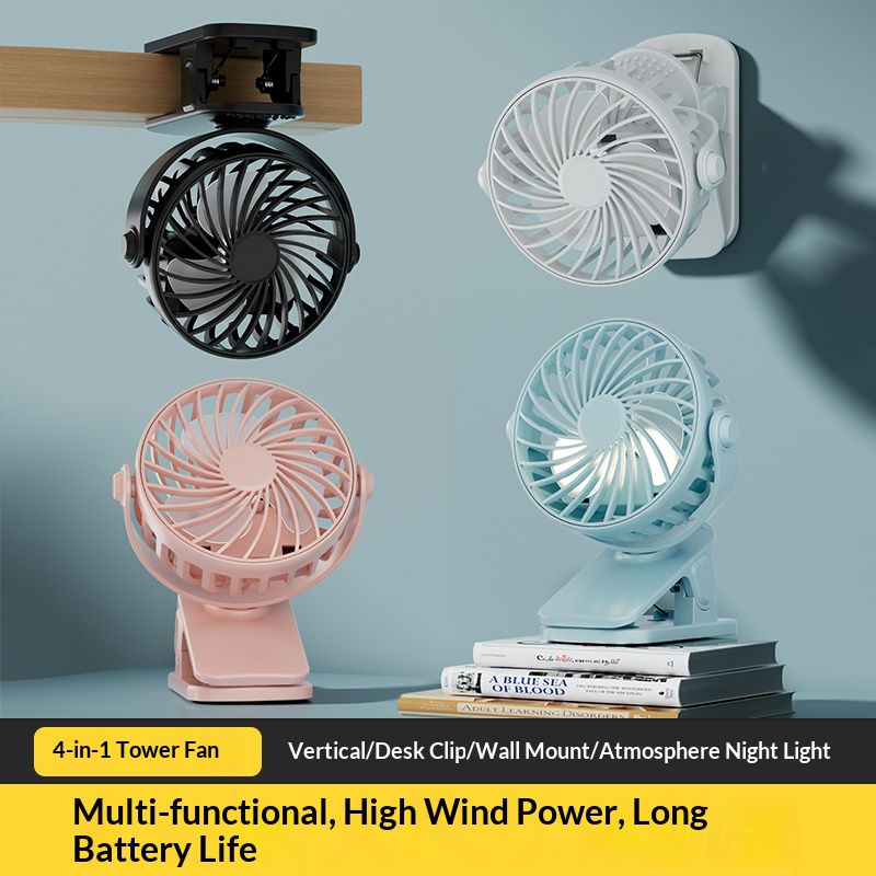 Miniatura: HOMEFISH Portable Rechargeable Clip Fan 720° Rotatable Hanging Fan with Night L