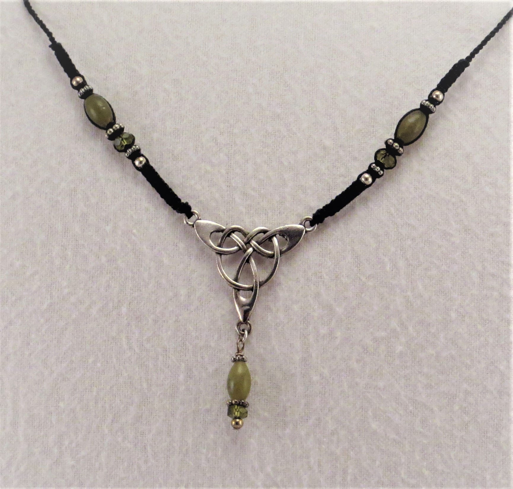 Celtic Necklace and Earrings Set with Jade & Olivine