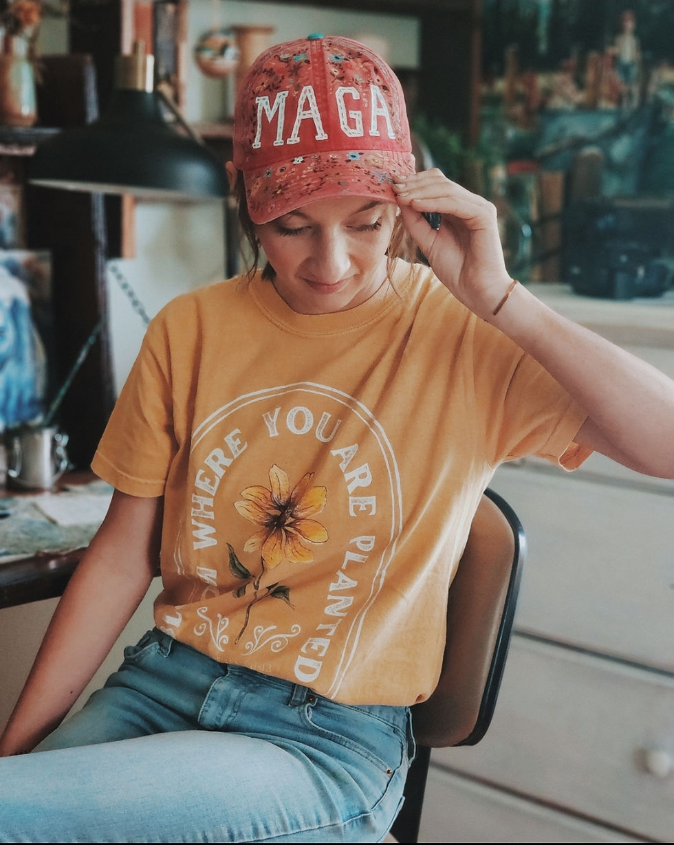 Thumbnail: Handpainted Floral MAGA Hat 