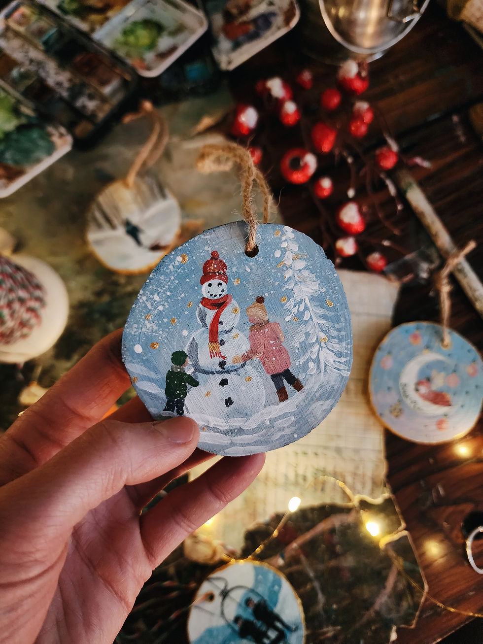 Thumbnail: Snowman Ornament / Medium Wood Christmas Ornament 