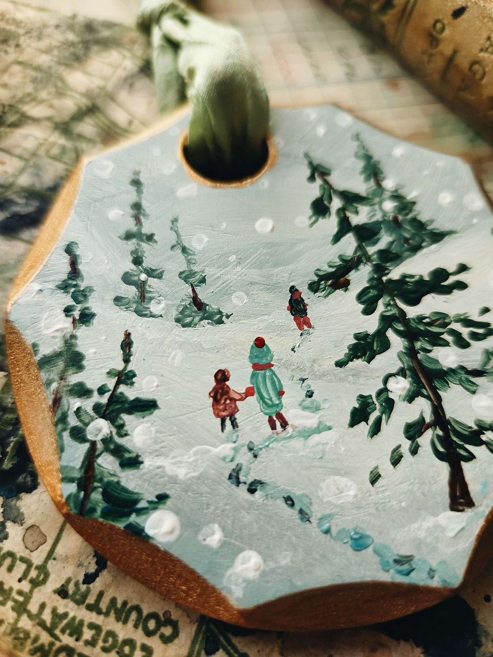Thumbnail: Winter Walk / Medium Wood Christmas Ornament 