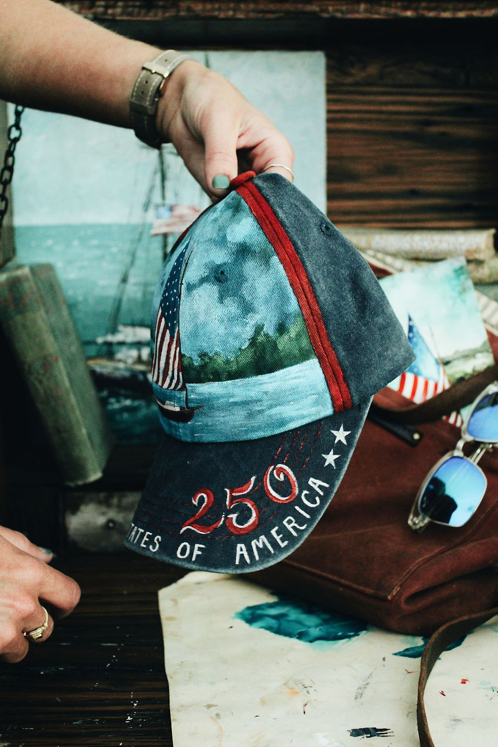 Thumbnail: American Flag Sailboat 250 Hat, for Men or Women