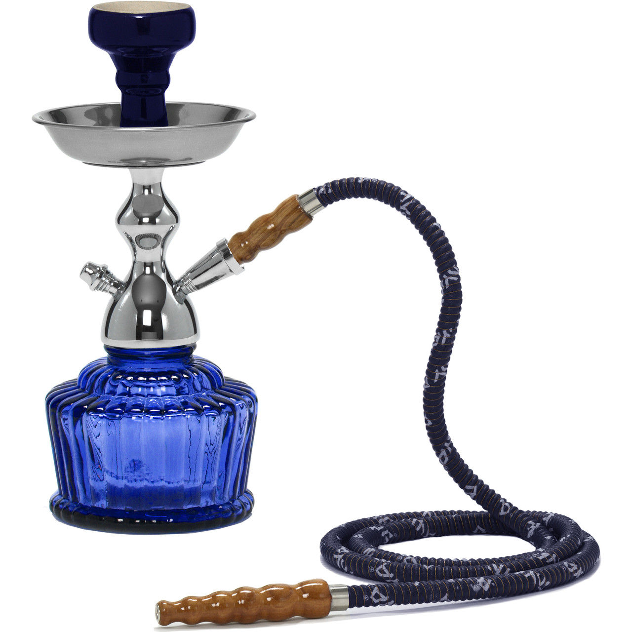 MYA QT265 1-Hose Hookah Chrome Set in Wire Basket