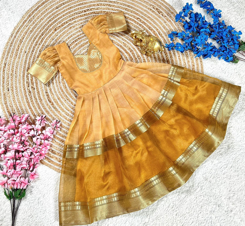 Yellow Mysore Tissue Silk Gown Front View