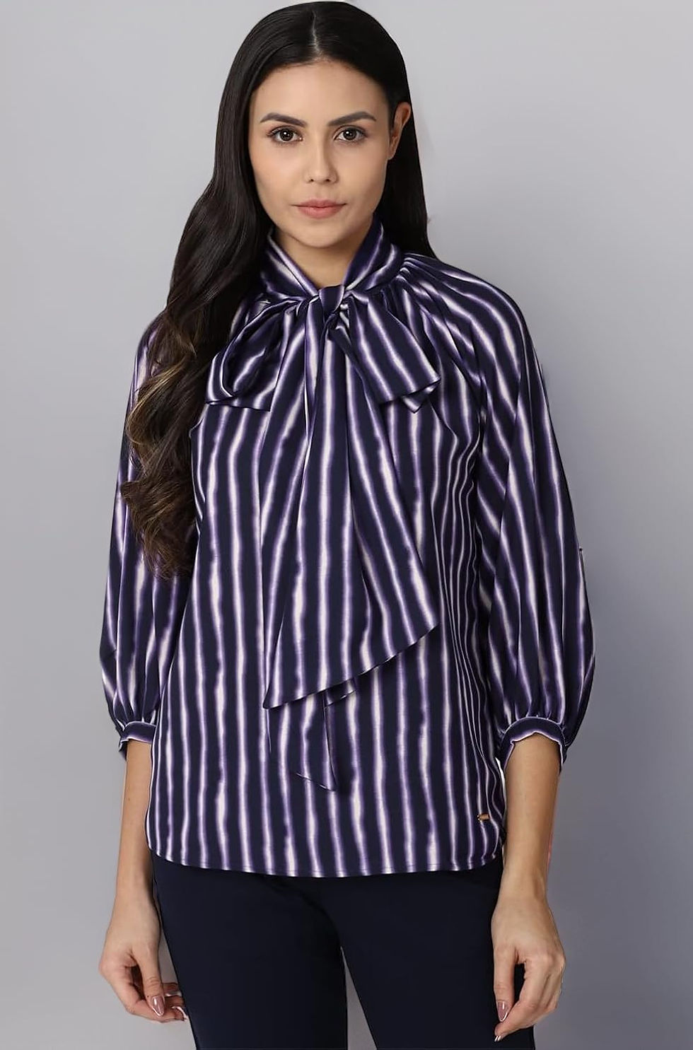 Purple Top with White Stripes for Women Front View