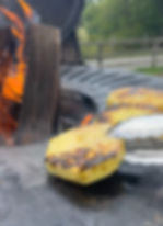 pineapple rounds being grilled on the plancha