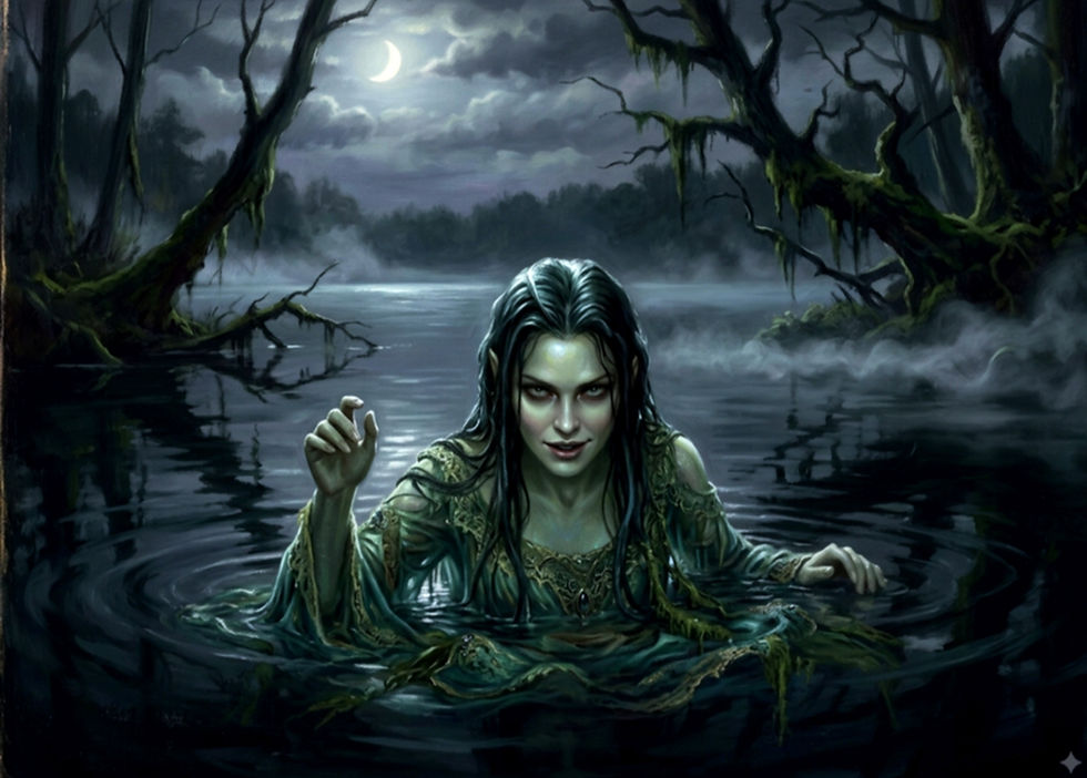 Nixie spirit rising out of the water to capture people straying near