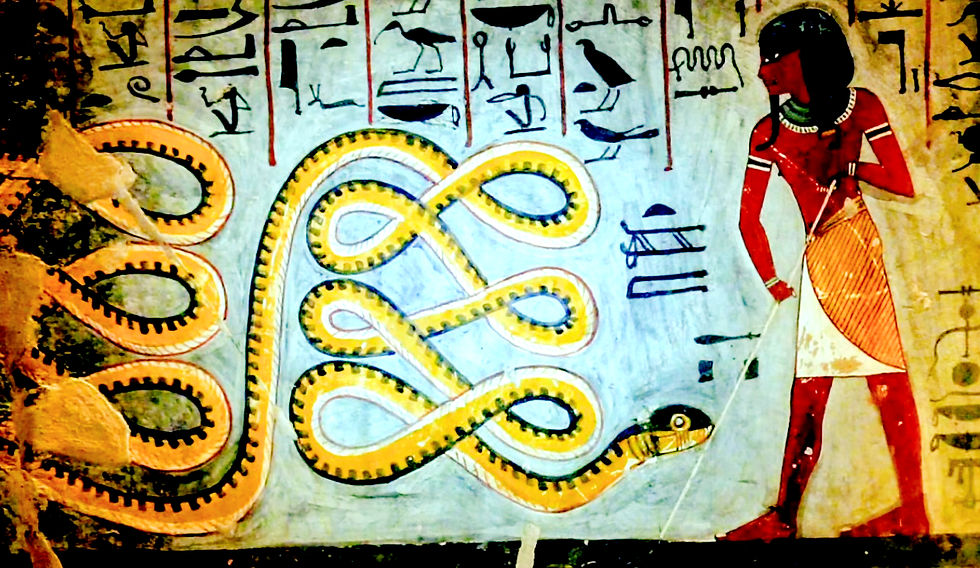 Apep, Egyptian Serpent Creature. battling with sun god, Ra