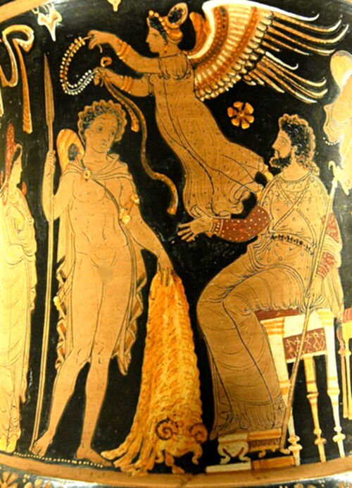 Jason returning Golden Fleece to King Pelias