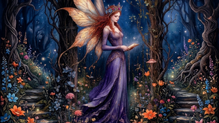 Red-haired fairy reading a book