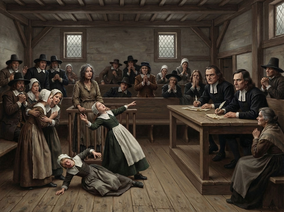 Salem meeting in which four girls were having fits and accusing an older lady of being a witch