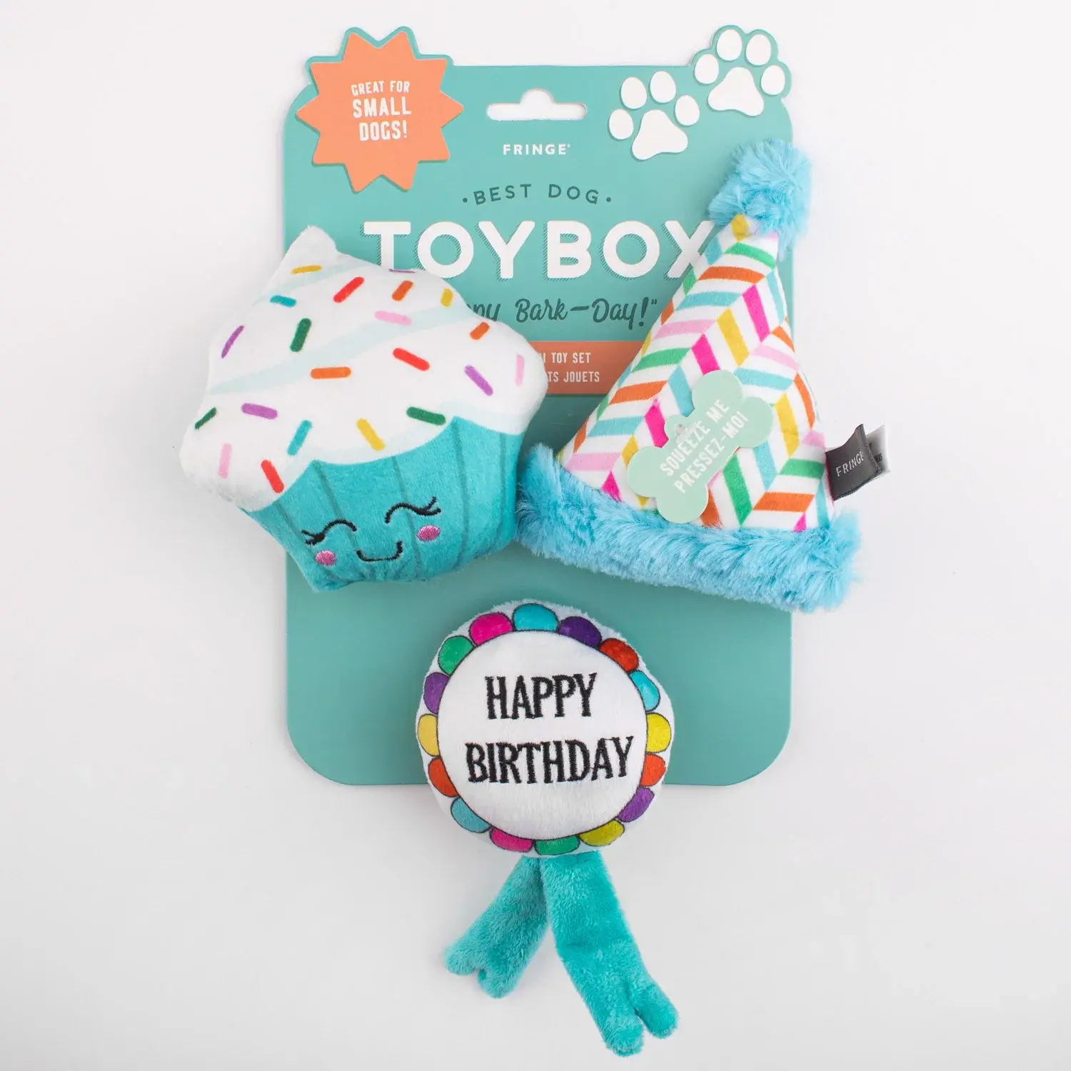 Image: The Fringe Pet Happy Bark Day 3-Piece Set, featuring a festive collection of toys for dogs, perfect for playtime