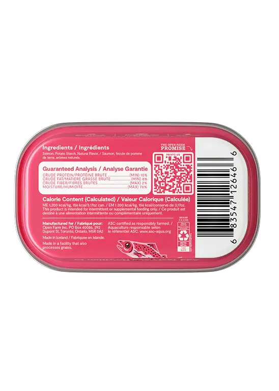 Thumbnail: Open Farm Salmon Topper for Cats made with wild-caught salmon, available at CHOW Bella Pet Health Store.