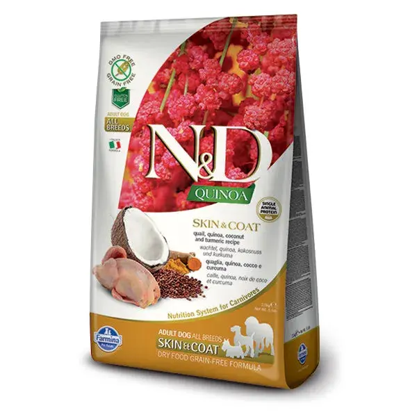Farmina N&D Quinoa Functional Canine Dog Food - Skin & Coat Quail, with quail, quinoa, and turmeric