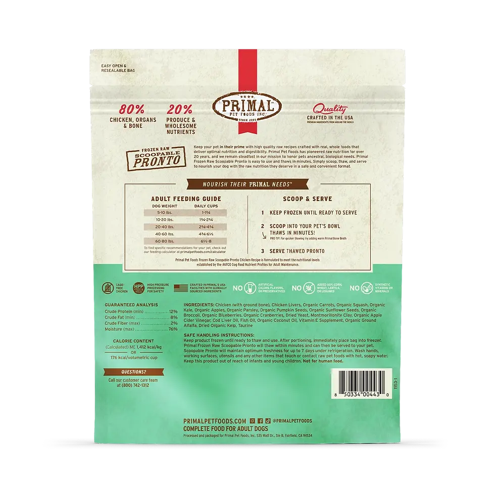Thumbnail: Package of Primal Pronto Chicken 4 lb, featuring high-quality beef, meat, organs, and bones.