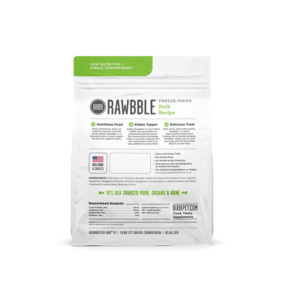 Thumbnail: Image: Bixbi Rawbble Pork Recipe for Dogs, a nutritious meal made with real beef and wholesome ingredients