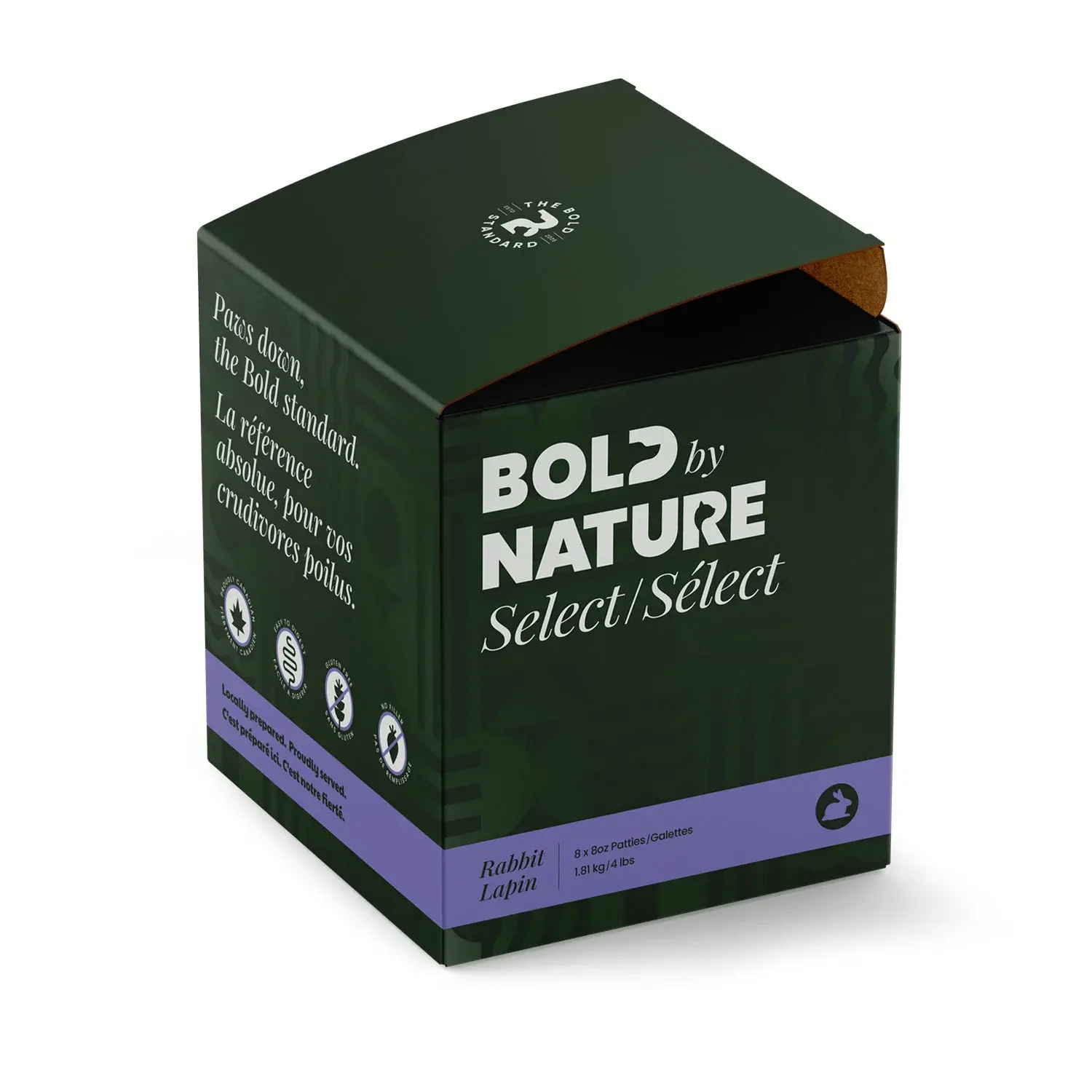 Bold by Nature Select Raw Rabbit for Dogs, premium quality raw rabbit formula, available at CHOW Bella Pet Health Store.