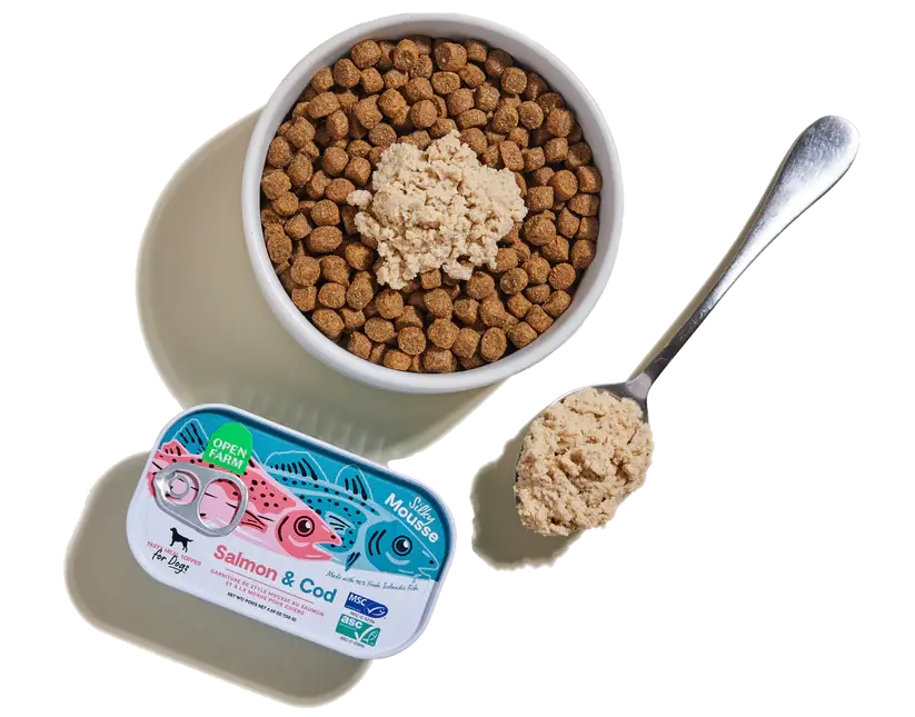 Thumbnail: Open Farm Salmon & Cod Topper for Dogs made with wild-caught salmon and cod, available at CHOW Bella Pet Health Store.
