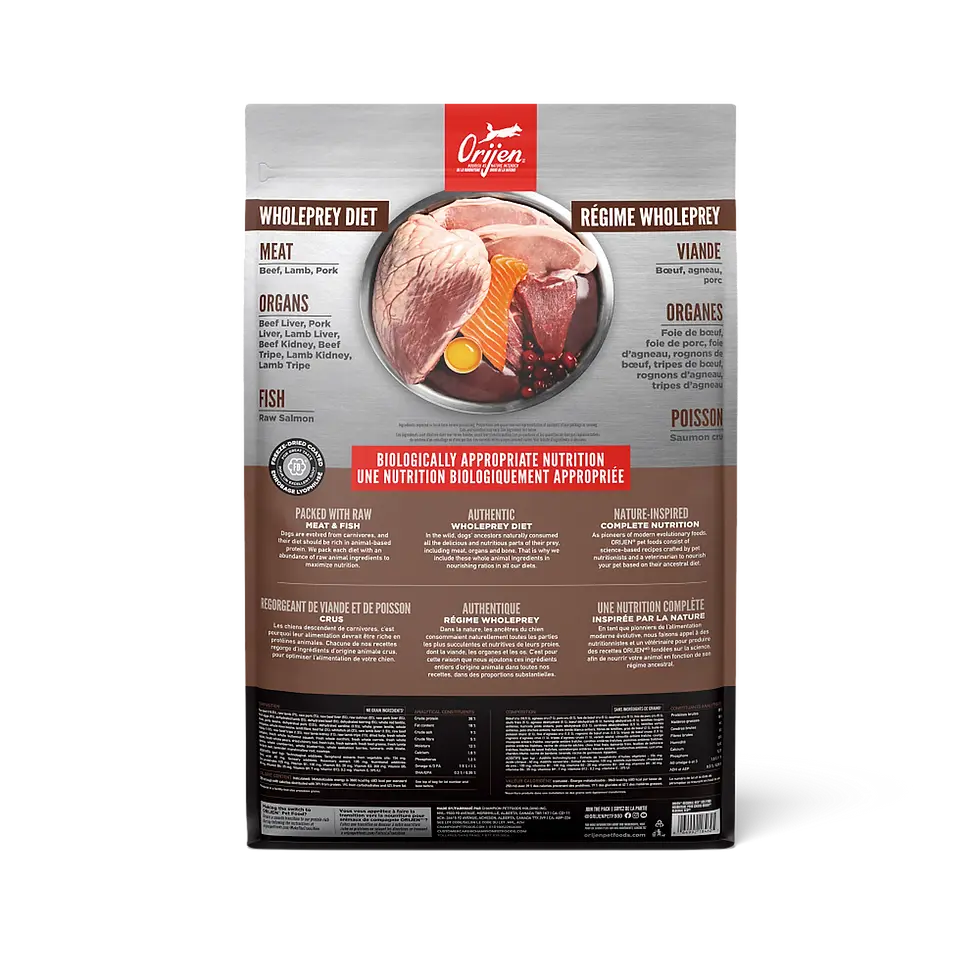 Thumbnail: ORIJEN™ Regional Red dog food featuring beef, lamb, and wild boar for balanced nutrition and energy. Available at CHOW Bella
